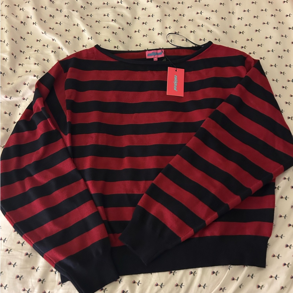 Edikted Navy and Red Striped sweater